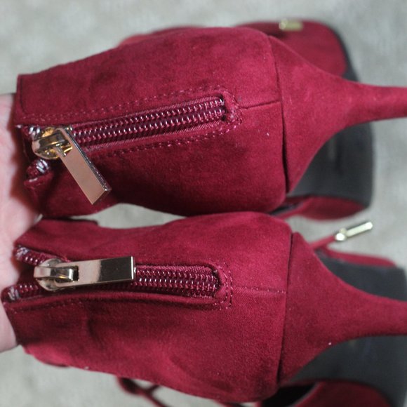 NWOT Anne Michelle Size 10 Burgundy Red Zipper Heel Suede Stilettos - Picture 5 of 8